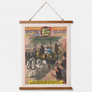 Vintages Zirkusposter eines Affentrainers Wandteppich Mit Holzrahmen