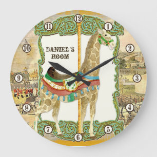Vintages Zirkusposter, Giraffe Kinderzimmeruhr Große Wanduhr