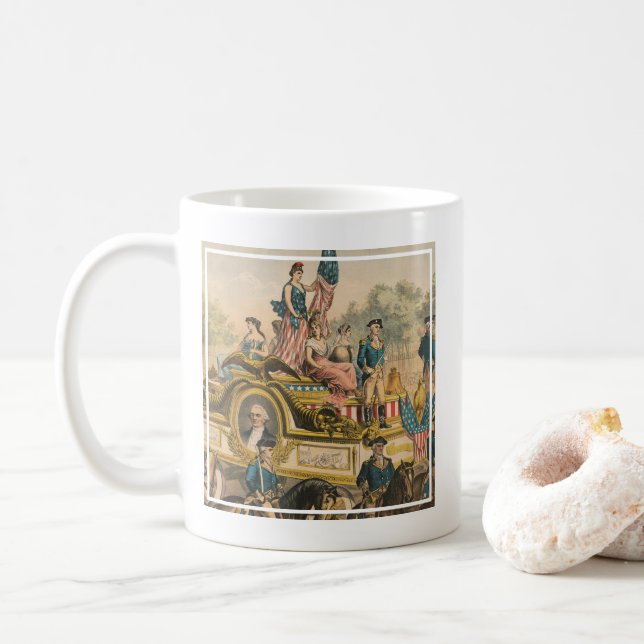 Vintages Zirkusposter mit Paradefahrt Float Kaffeetasse (Mit Donut)