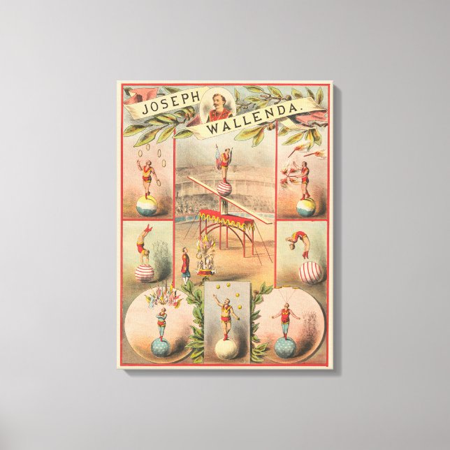 Vintages Zirkusposter mit Schauspielszenen der Akr Leinwanddruck (Vorderseite)