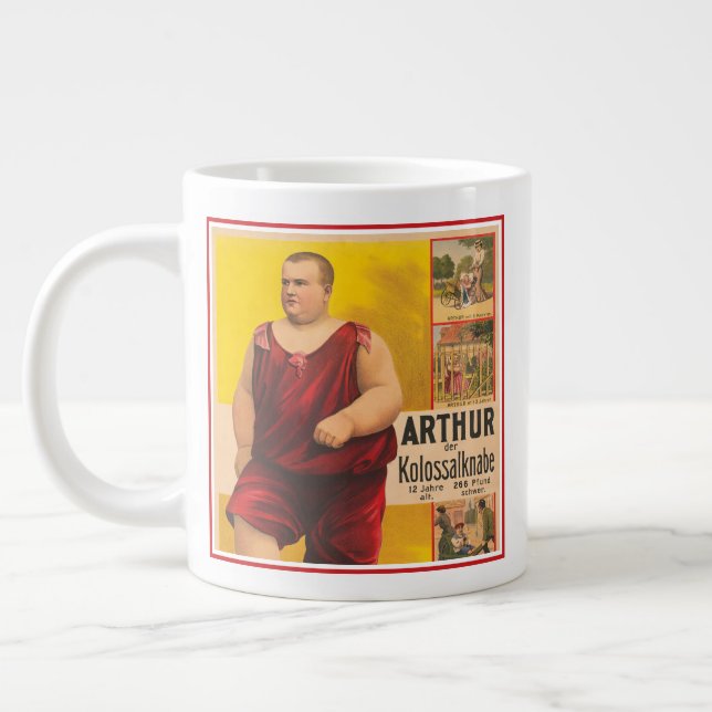 Vintages Zirkusposter von Arthur, dem Kolossalskid Jumbo-Tasse (Links)