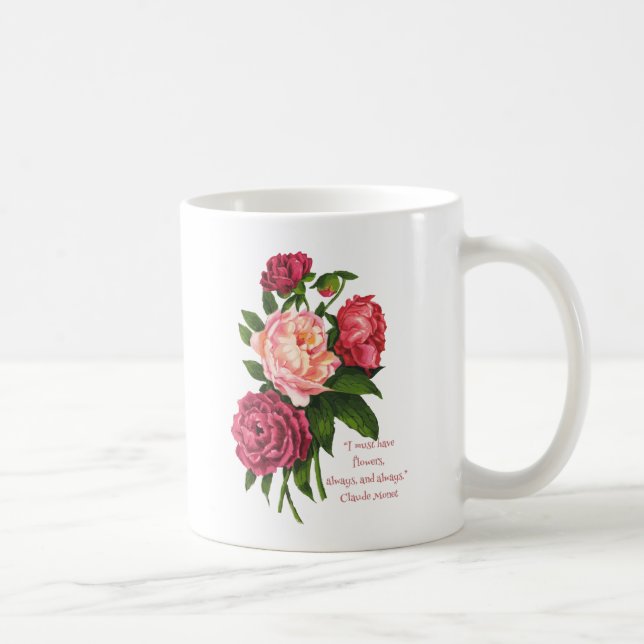 Vintages Zitat der Blume Peony Monet Kaffeetasse (Rechts)