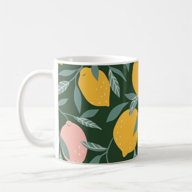 Vintages Zitronenfrucht Nahtloses Muster Kaffeetasse (Links)