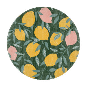 Vintages Zitronenfrucht Nahtloses Muster Schneidebrett