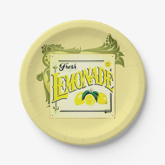 Vintages Zitronenschild, Zitronenfrucht, gelb Pappteller (Vorderseite)