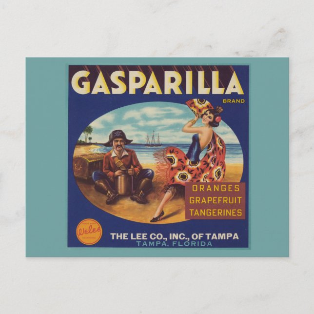 Vintages Zitruszeichen "Gasparilla Florida" Postkarte (Vorderseite)