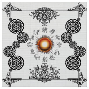 Vintages Zodiac-Strahlend Sun Art Deco Design Fabr Stoff