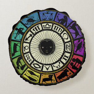 Vintages Zodiakrad Rundes Kissen
