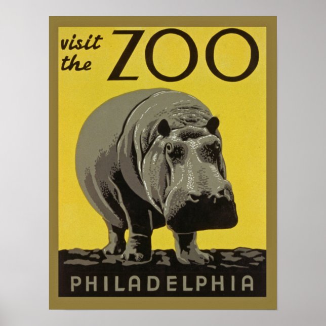 Vintages Zooposter Philadelphia mit Hippopotamus Poster (Vorne)
