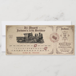Vintages Zugticket zum Geburtstag Einladung