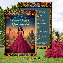 Vintages zweisprachiges Quinceañera 15. Rotes Klei Einladung