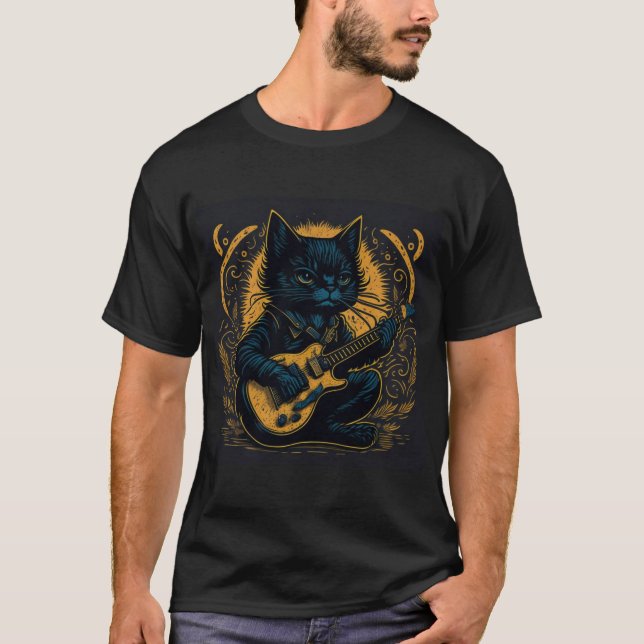 vintaje animal job black cat guitar T-Shirt (Vorderseite)