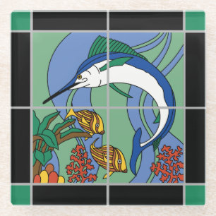 Vintate Catalina Fliese Marlin Fisch Glasuntersetzer