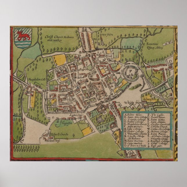 Vintge Map of Oxford England (1605) Poster (Vorne)