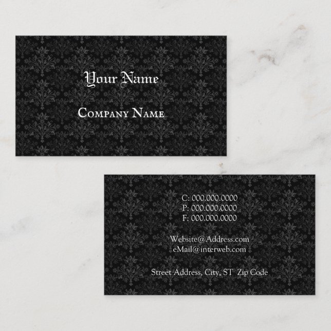 Vintnage Floral Damask Black Gray Custom Visitenkarte (Vorne/Hinten)