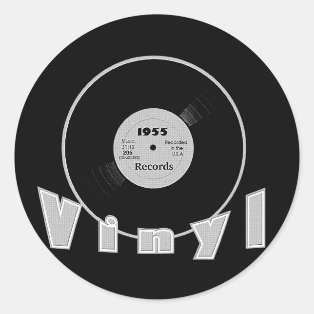 VINYL 1955 Label Schwarz und Grau Runder Aufkleber (Vorderseite)