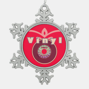 Vinyl! 1963 45 Rekord Schneeflocken Zinn-Ornament