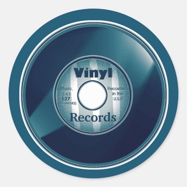 VINYL 45 U/min Rekord, blau Runder Aufkleber (Vorderseite)