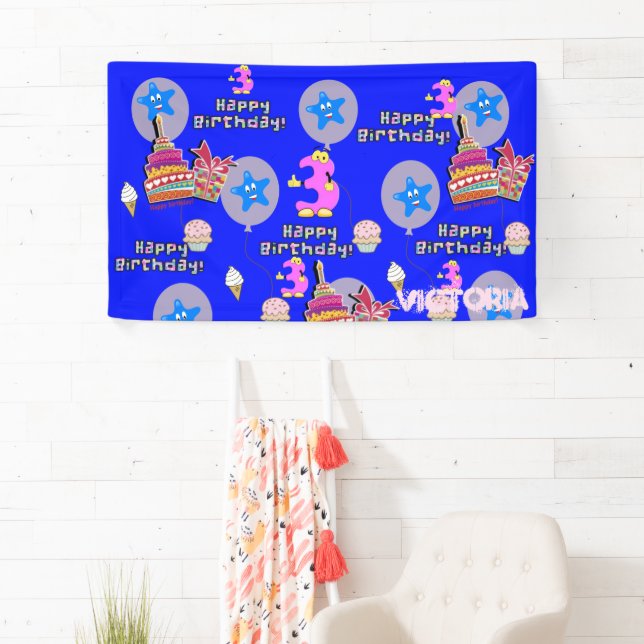 Vinyl Banner, Happy 3rd Birthday Banner, #3 Banner (Insitu)