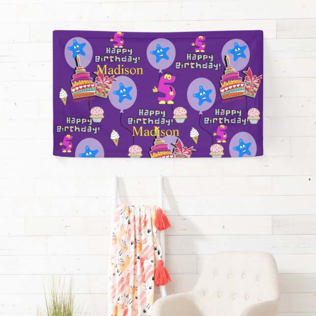 Vinyl Banner, Happy 5th Birthday Banner, #5 Banner (Insitu)