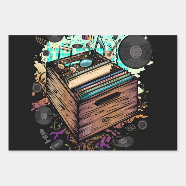 Vinyl Crate Music Geschenkpapier Set (Vorderseite)