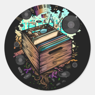 Vinyl Crate Music Runder Aufkleber