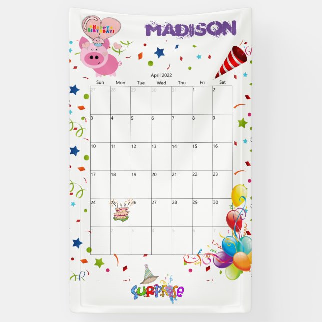 Vinyl Happy Birthday Calendar April 2022 Banner (Vertikal)