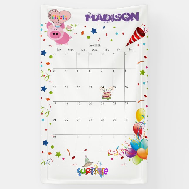 Vinyl Happy Birthday Calendar Juli 2022 Banner (Vertikal)