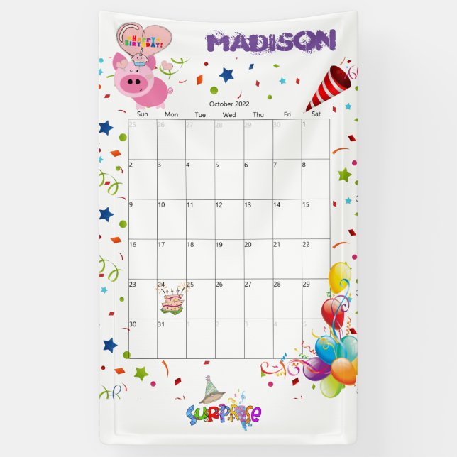 Vinyl Happy Birthday Calendar Oktober 2022 Banner (Vertikal)