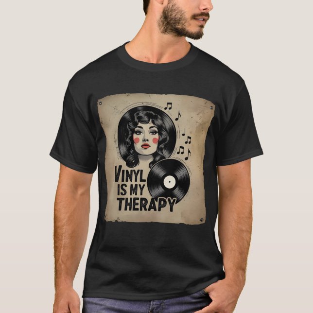 Vinyl is My Therapy - Retro Music Girl T-Shirt T - (Vorderseite)