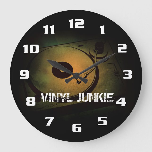 Vinyl Junkie Old Retro Drehtisch Große Wanduhr (Vorderseite)