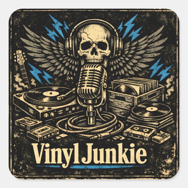Vinyl Junkie – Record Collector Analog Love Quadratischer Aufkleber (Vorderseite)