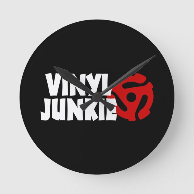 Vinyl Junkie Runde Wanduhr (Vorderseite)