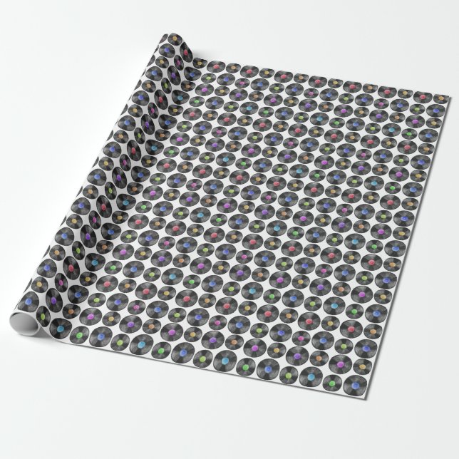 Vinyl LP Platten Retro Illustration Geschenkpapier (Ungerollt)
