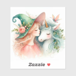 Vinyl Magic Witch, little Unicorn Watercolor Art Aufkleber