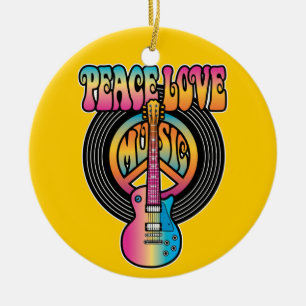 Vinyl Peace Liebe Music Keramik Ornament