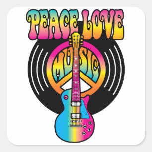 Vinyl Peace Liebe & Music Quadratischer Aufkleber