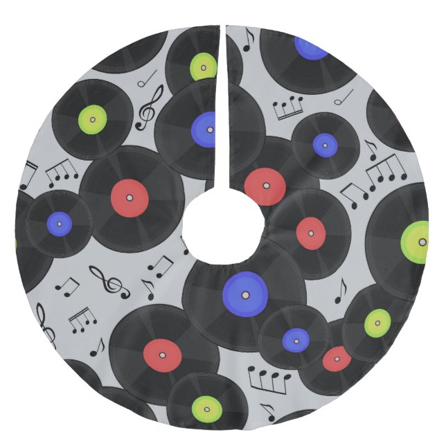 Vinyl-Platten: Muster der Musiknote Polyester Weihnachtsbaumdecke (Vorderseite)