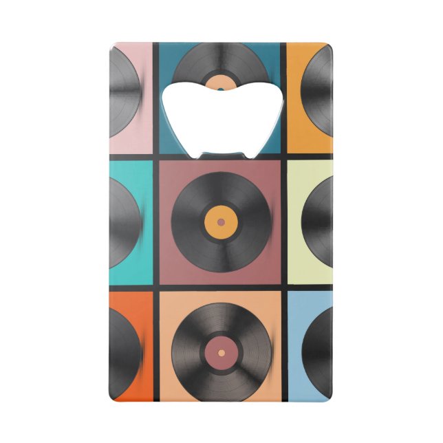 Vinyl-Platten: Retro-LP-Set. Geldbeutel Flaschenöffner (Vorderseite)