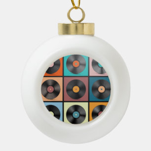 Vinyl-Platten: Retro-LP-Set. Keramik Kugel-Ornament