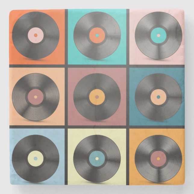 Vinyl-Platten: Retro-LP-Set. Steinuntersetzer (Vorderseite)