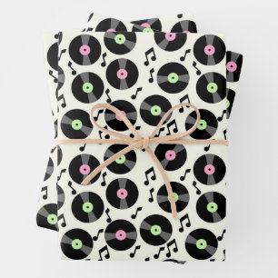 Vinyl Platten und Musiknoten Muster Geschenkpapier Set