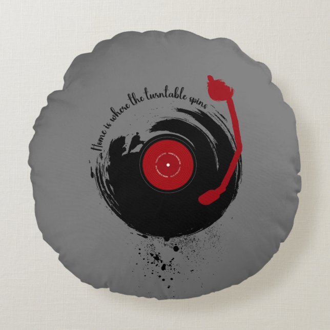 Vinyl Platten Zuhause ist, wo sich die Turntable d Rundes Kissen (Vorderseite)