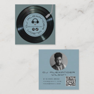 Vinyl-Player DJ Schieferblau Foto QR Quadratische Visitenkarte