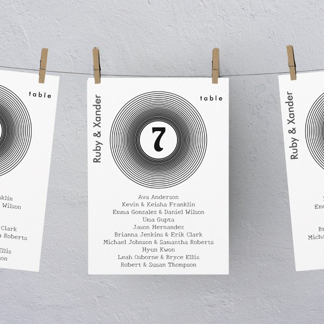 Vinyl Record Album Einzeltisch Sitzkarte Einladung (Vinyl record hanging table number seating cards)
