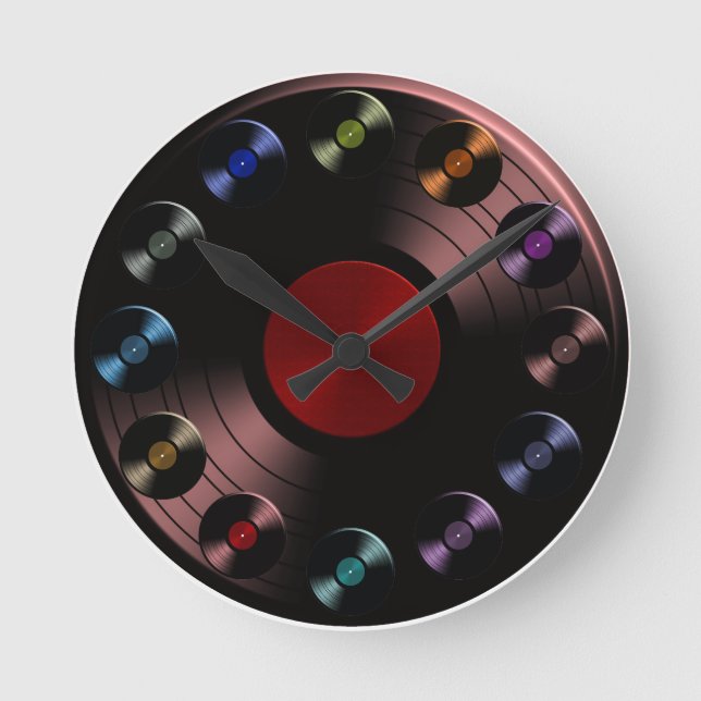 Vinyl Record Album Retro LP Boho Round Clock Runde Wanduhr (Vorderseite)