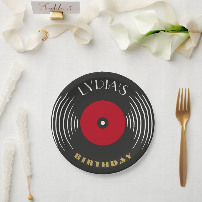 Vinyl Record Art Deco Birthday Paper Plate  Pappteller (Hochzeit)