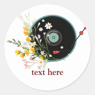 Vinyl Record, floral, Oldies Rustic, women music Runder Aufkleber