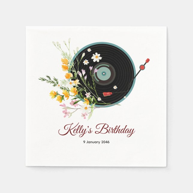 Vinyl Record, floral, Oldies Rustikal, Frauenmusik Serviette (Vorderseite)