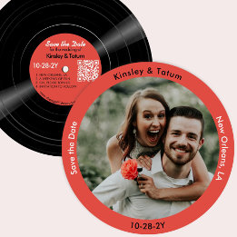 Vinyl Record Foto Save the Date Vintag Red